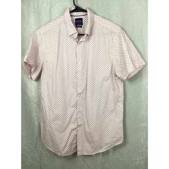 Denim & Flower Men's Slim Fit Short Sleeve Button Up Size Medium Pink - Picture 10 of 12